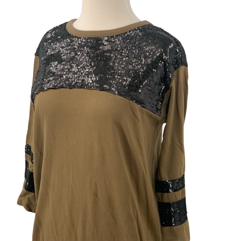 H&M Studio Women's 3/4 Sleeve Pullover Midi Dress Olive Green/Black Sequins Sz 4 - Picture 4 of 9